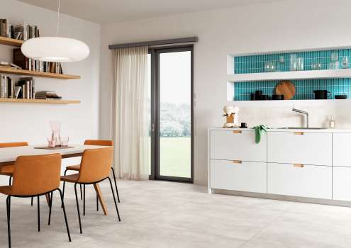 Sento Kueche Color Stripe sky aqua BF 60x120 off white HF